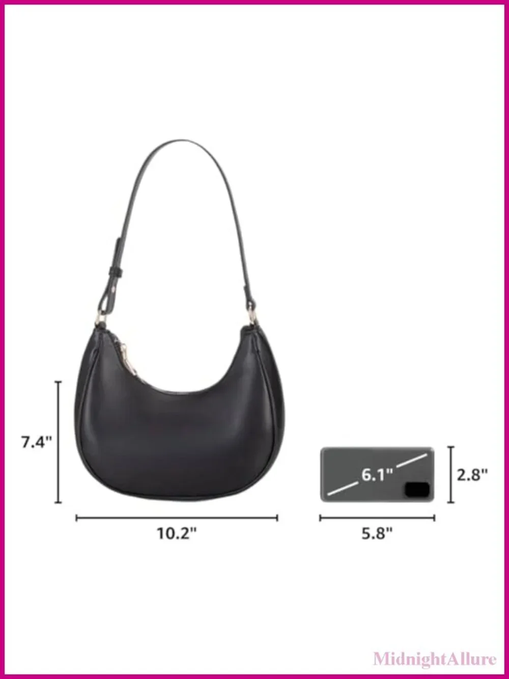 PU Leather Crescent Hobo Shoulder Bag Mini Clutch Tote Purse Zipper Closure